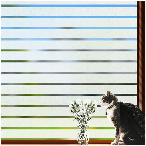 Window Privacy Film:Stripe Frosted Glass Window Film Non-Adhesive Privacy Window Film Window Blinds Window Vinyl For Door Window Cover Privacy Static Cling Home Office Bathroom UV protect 45.2x118.1in