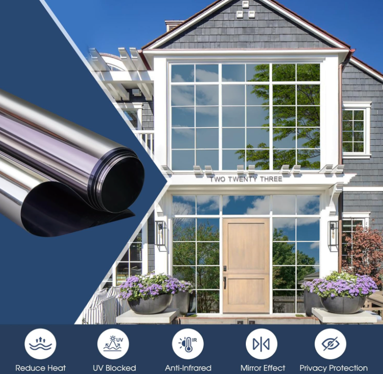 Coavas One Way Window Privacy Film See Out Not in: House Window Tint for Home Reflective Window Film Sun Blocking Daytime Anti UV Heat Blocker Mirror Window Tint Removable 35.4x78.7 Inch