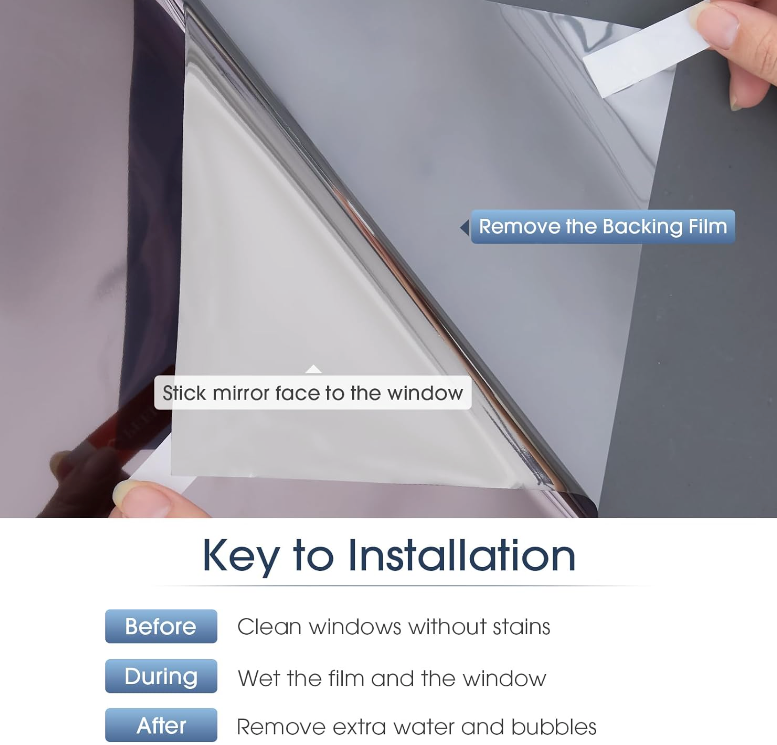 Coavas One Way Window Privacy Film See Out Not in: House Window Tint for Home Reflective Window Film Sun Blocking Daytime Anti UV Heat Blocker Mirror Window Tint Removable 35.4x78.7 Inch