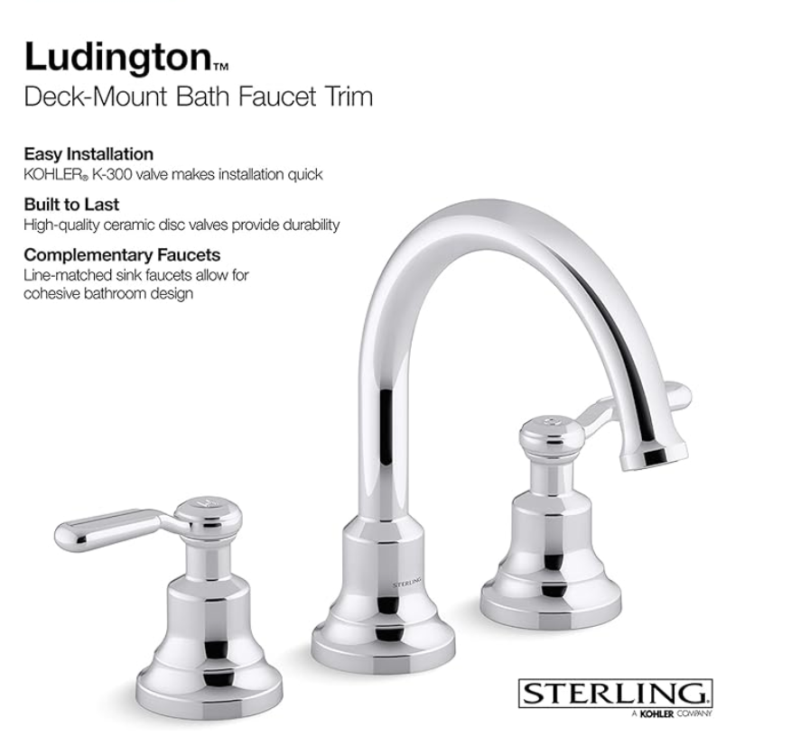 Sterling T29364-4 Ludington Deck Mounted Roman Tub Filler Polished Chrome Faucet Roman Tub Double Handle