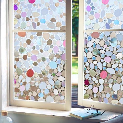 Stained Glass Window Privacy Film Pebble Decorative Rainbow Window Cling UV Protection 23.6X 78.7inch