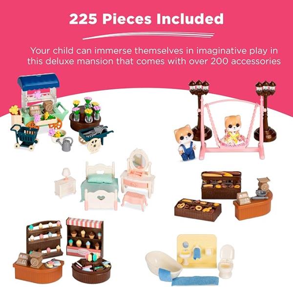 Tiny Critter Dollhouse Deluxe Cottage Mansion Pretend Play Toy Playset W/ 225 Accessories for Kids