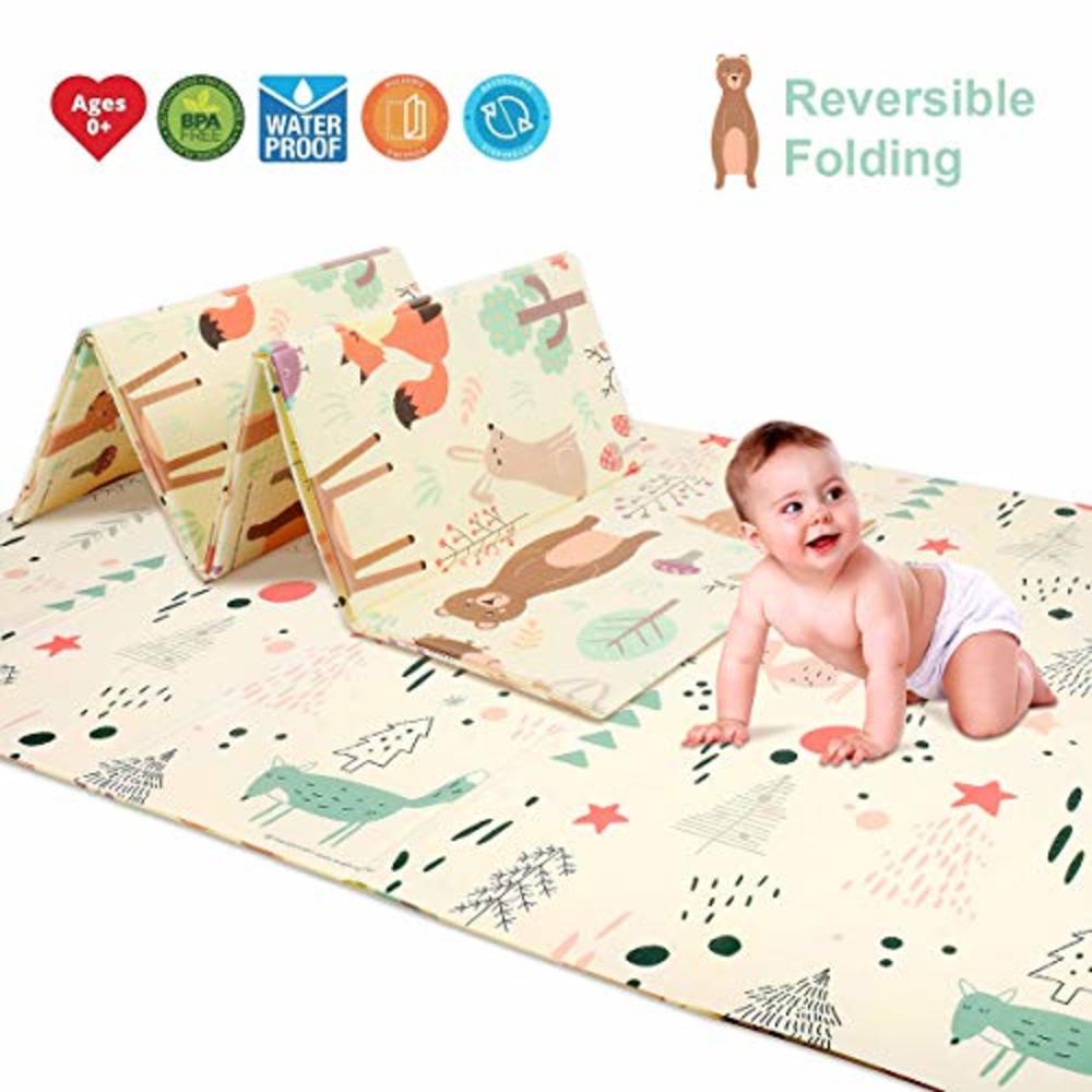 Reversible Baby Play Mat 78 x 59 Double-Sided Crawling Mat Foldable Waterproof